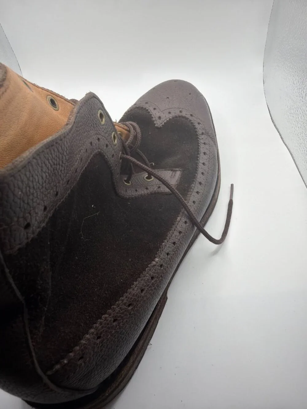 Polo Ralph Lauren Brown Leather & Suede Wingtip Boots Mens Size 11.5D Made In Ch